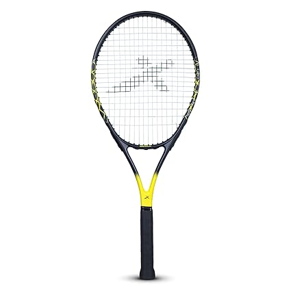 Vector X Barricade One Piece Composite Multicolor Full Cover Tennis Racquet (Black-Yellow)