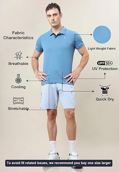 TECHNOSPORT Men's Polyester Regular Fit Polo Neck Half Sleeve Self Design T-Shirt with Quick Dry, Anti-Microbial Properties for Gym, Sports and Regular Use