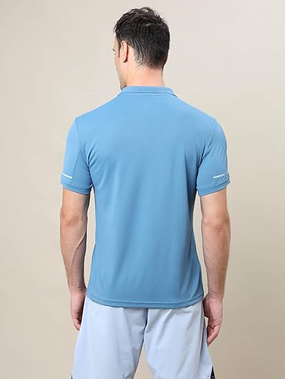 TECHNOSPORT Men's Polyester Regular Fit Polo Neck Half Sleeve Self Design T-Shirt with Quick Dry, Anti-Microbial Properties for Gym, Sports and Regular Use