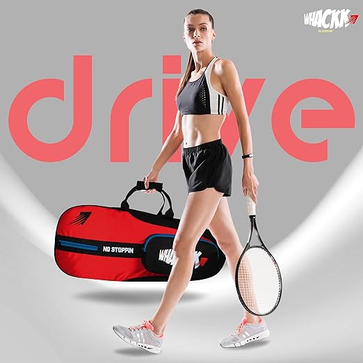 WHACKK Drive| Unisex Lightwieght Tennis Badminton Squash Equipment Cover Kit Bag Shoe Pocket | Air Ventilated Pocket for Wet Clothes | 4T 6B Racket | Backpack & Duffel (Red)