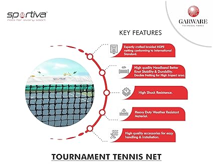 Sportiva Garware Professional Tournament Tennis Net for Indoor and Outdoor HDPE (42 ft. X 3.5 ft.) (Black)