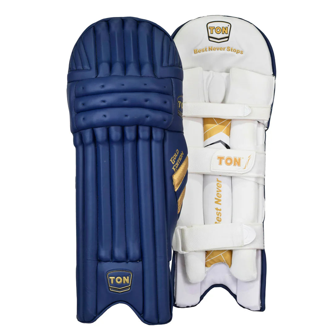 SS Ton Gold Edition Navy Blue Cricket Batting Pads Mens Size