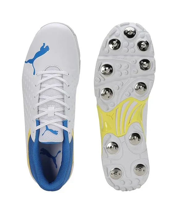 Puma 22.2 FH 10729903 Cricket Spike Shoes White Yellow Blue Size