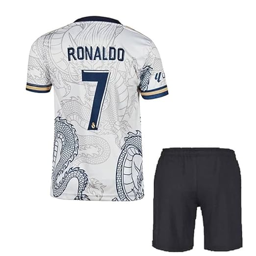 ronaldoo 7 Football Jersey with Black Shorts for (Kid's, Boy's & Men)