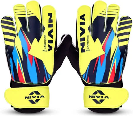 Nivia Carbonite Web Goalkeeper Gloves for Men& Women, All?Weather Durable Grippy Latex Palm with PVC Backhand & Secure PVC Strap, Multicolor(Medium)