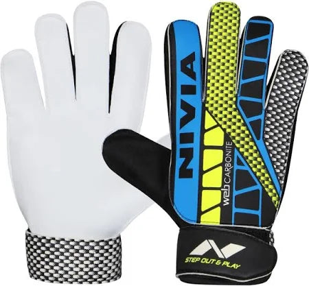 Nivia Carbonite Web Goalkeeper Gloves for Men& Women, All?Weather Durable Grippy Latex Palm with PVC Backhand & Secure PVC Strap, Multicolor(Medium)